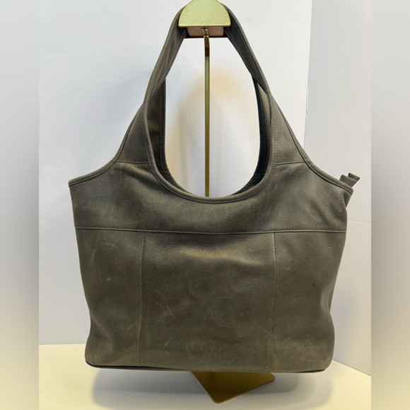 Gently used PIEL grey leather computer tote - Picture 1 of 15